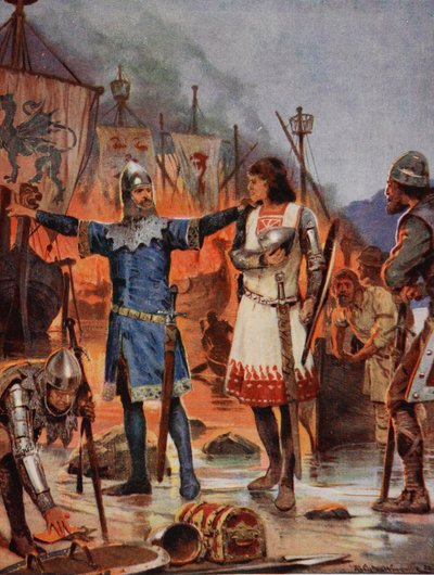 FitzStephen bränner sina båtar, 1169, illustration från 