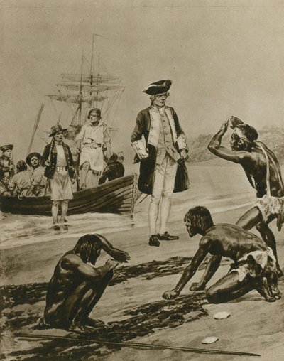 Hur kapten Cook välkomnades i Tasmanien (gravyr) av Richard Caton Woodville junior