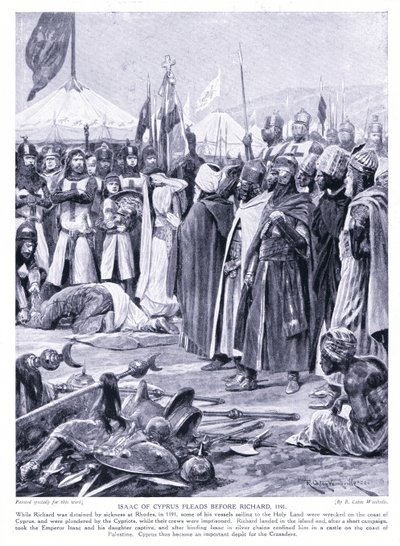 Isaac av Cypern vädjar inför Richard I AD1191, 1920-talet av Richard Caton Woodville junior