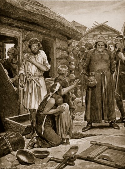 Överbeskattade medborgare som kastas ut ur sina hus, illustration från "Hutchinson