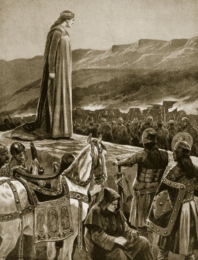 Drottning Ethelfled tittar på stormningen av Brecon, illustration från 