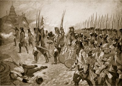 Slaget vid Blenheim: stormning av byn, illustration från "Hutchinson