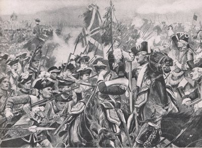 Slaget vid Minden, 1 augusti 1759, illustration från brittiska Battles on Land and Sea, 1915 av Richard Caton Woodville junior
