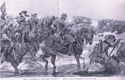 Slaget vid Boyne 1 juli 1690, illustration från brittiska striderna på land och hav, 1915 av Richard Caton Woodville junior