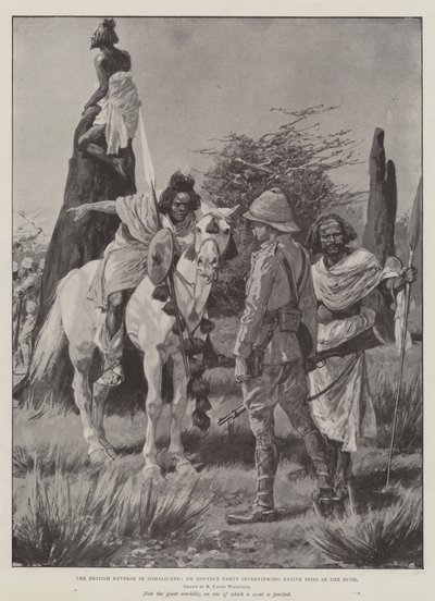 The British Reverse i Somaliland, ett Advance Party som intervjuar Native Spies in the Bush av Richard Caton Woodville junior