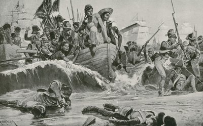De brittiska trupperna tvingar fram en landning vid Aboukir Bay inför de franska batterierna av Richard Caton Woodville junior