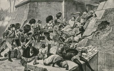De brittiska trupperna stormar Seringapatam, Sultan Tipus huvudstad av Richard Caton Woodville junior