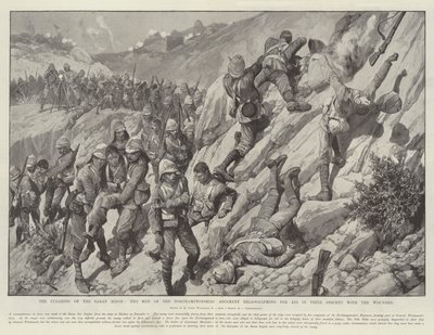 Rensningen av Saran Ridge, männen från Northamptonshire Regiment heliograferar för hjälp i deras nedstigning med de sårade av Richard Caton Woodville junior