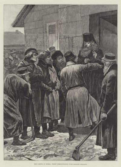 Hungersnöden i Ryssland, präst som protesterar mot uppretade bönder av Richard Caton Woodville junior