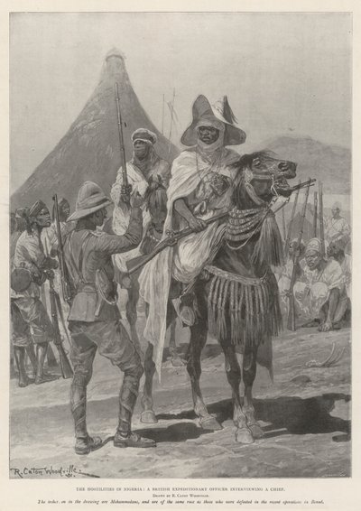 The Hostilities in Nigeria, en brittisk expeditionsofficer som intervjuar en chef av Richard Caton Woodville junior