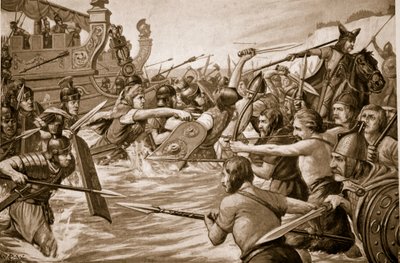 Julius Caesars landstigning, illustration från "Hutchison
