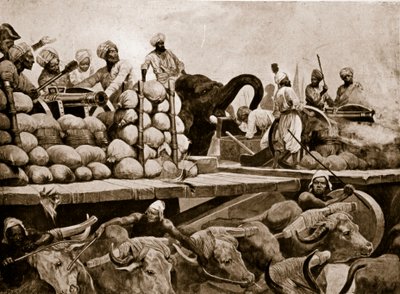 Nawabs artilleri vid Plassey, illustration från "Hutchinson