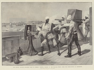 The Soudan Advance, ångar tillbaka till berber, spelar Maxims på Baggara-hästen efter bombarderingen av Metemmeh av Richard Caton Woodville junior