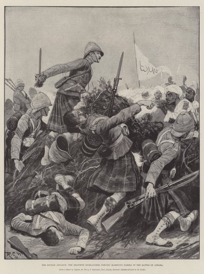 Soudan Advance, Seaforth Highlanders tvingar Mahmuds Zareba i slaget vid Atbara av Richard Caton Woodville junior