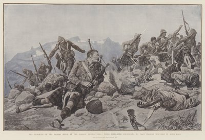 The Storming of the Dargai Ridge av Gordon Highlanders, Piper Findlater fortsätter att spela men skadad i båda benen av Richard Caton Woodville junior