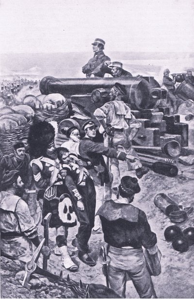 Anfallet på Sevastopol, 1855, illustration från brittiska striderna på land och hav, 1915 av Richard Caton Woodville junior