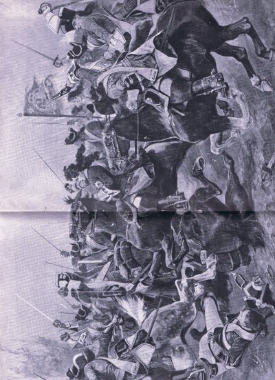 Kavallerikonflikten vid slaget vid Ramilles, 3 maj 1706, illustration från brittiska striderna på land och hav, 1915 av Richard Caton Woodville junior