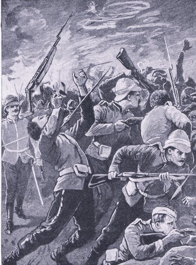 Försvaret av Rorkes Drift, illustration från British Battles on Land and Sea, 1915 av Richard Caton Woodville junior