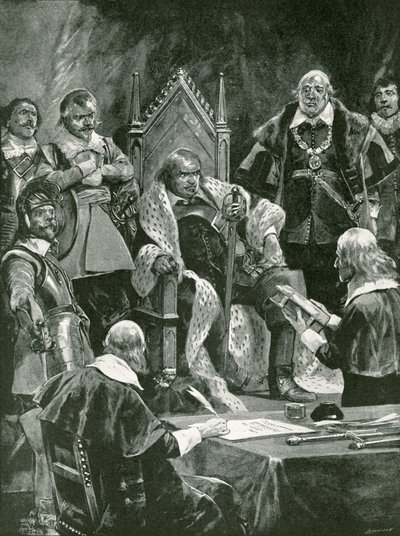 Presentationen av Bibeln vid Oliver Cromwells installation som Lord Protector av Richard Caton Woodville junior