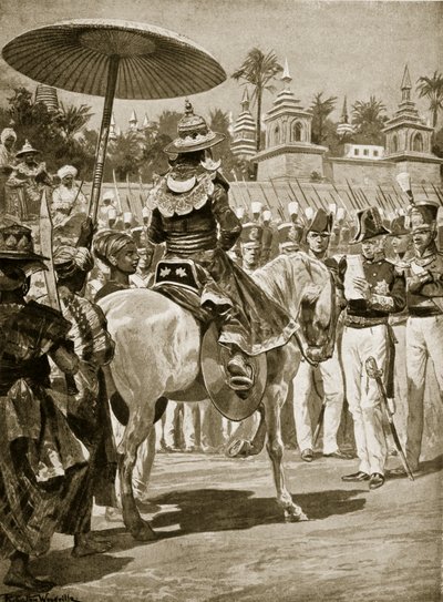 Överlämnandet av Rangoon till britterna, 1824, illustration från 