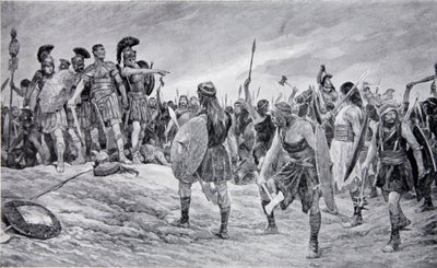Vespasianus räddad av sin son Titus, illustration från 
