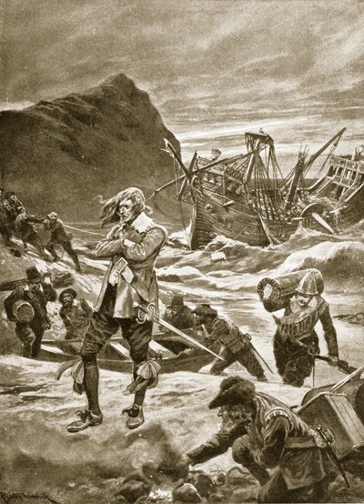 Wrecked upon the Bermudas, 1609, illustration från 