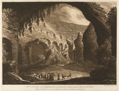 Utsikt på insidan av amfiteatern Vespasion i Rom, vanligen kallad Colosseo av Richard Cooper the Elder