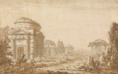 Klassiskt italienskt landskap med tempel och en ruinerad akvedukt av Richard Cooper the Younger