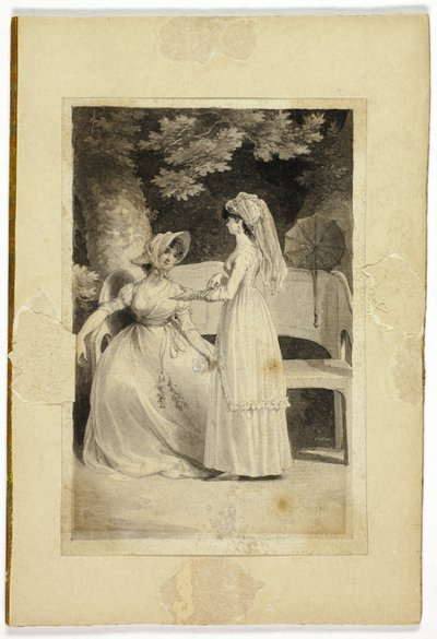 Två kvinnor i en trädgård av Richard Corbould