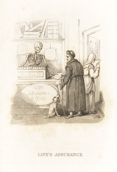 Dödens skelett på försäkringskassan. ,1827 (gravyr) av Richard Dagley