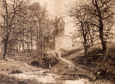Mains Castle (etsning) av Richard Davidson Winter