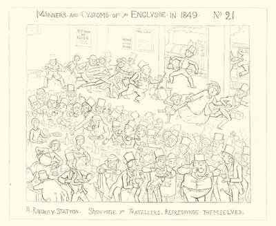 1849, En järnvägsstation som visar resenärerna uppfriskande av Richard Doyle