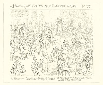1849, en bankett som visar bondens vän som imponerar på jordbruksintresset att det är förstört av Richard Doyle