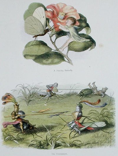 A Dancing Butterfly, and The Tournament, illustrationer från "In Fairyland: A Series of Pictures from the Elf-World" av William Allingham och Andrew Lang (lito i färg) av Richard Doyle