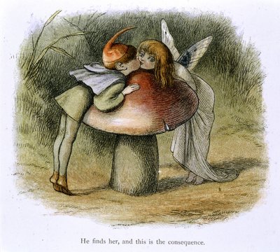 En tomte och en älva kysser av Richard Doyle