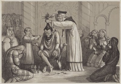 Barberös behandling av Henrik I, av en normandisk biskop (akvatint) av Richard Doyle