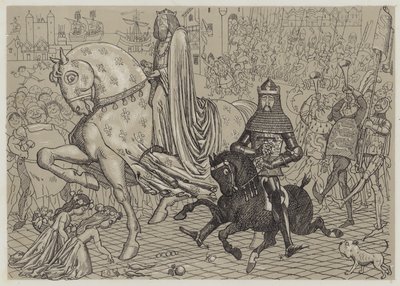 Edward den svarte prinsen, med sin fånge, kung John av Frankrike, på väg in i London (akvatint) av Richard Doyle