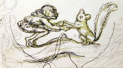 Goblin and Squirrel (penna, penna & tvätt på papper) av Richard Doyle