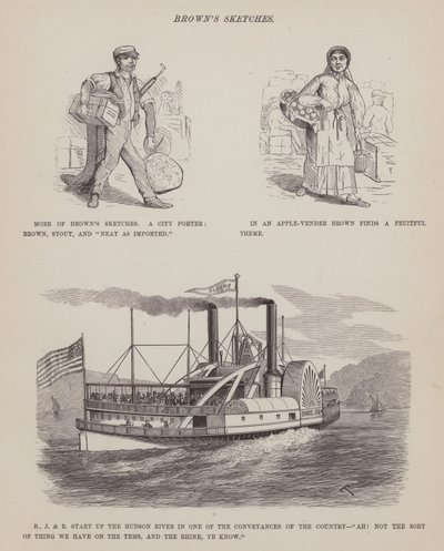 Sida från The American Tour of Mrs Brown, Jones and Robinson (gravyr) av Richard Doyle