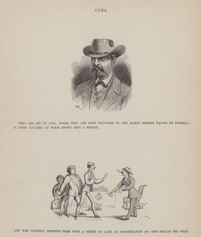 Sida från The American Tour of Mrs Brown, Jones and Robinson (gravyr) av Richard Doyle