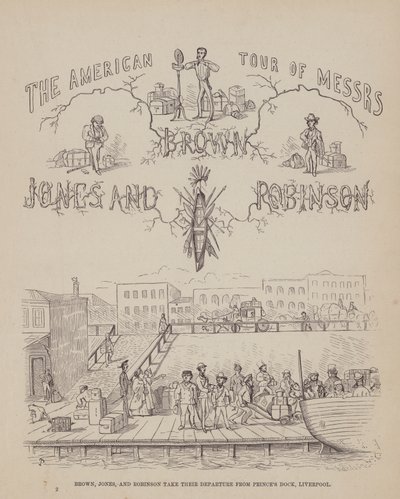 Sida från The American Tour of Mrs Brown, Jones and Robinson (gravyr) av Richard Doyle