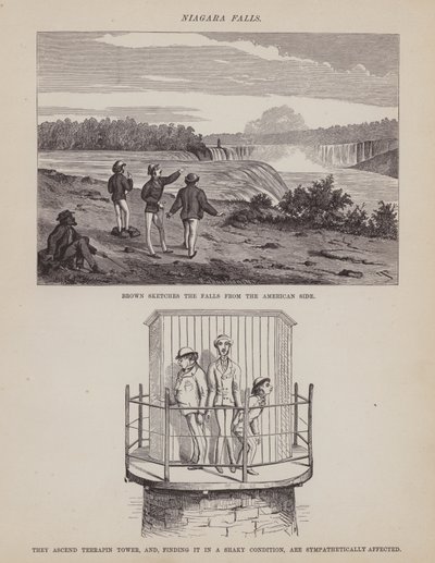 Sida från The American Tour of Mrs Brown, Jones and Robinson (gravyr) av Richard Doyle