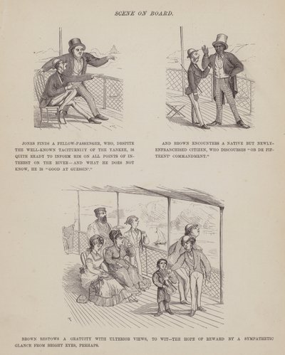 Sida från The American Tour of Mrs Brown, Jones and Robinson (gravyr) av Richard Doyle