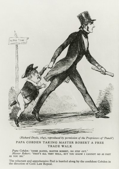Pappa Cobden tog mästare Robert en frihandelspromenad, 1845 av Richard Doyle
