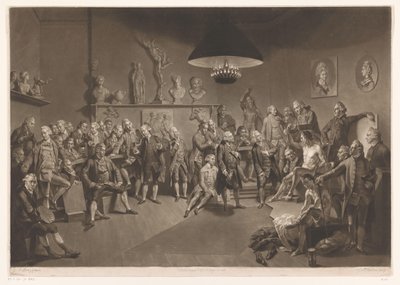 Medlemmar av Royal Academy i en interiör med en naken manlig modell, 1768 av Richard Earlom