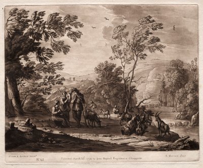 Liber Veritatis: No. 25, A Mountainous and Wooded Landscape with Shepherds Playing and Gets Browsing av Richard Earlom