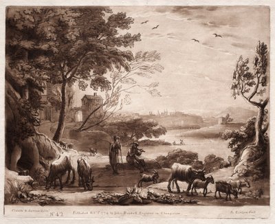 Liber Veritatis: Nr 42, A River Landscape with a Shepherd and Shepherdess and a Herd of Cattle av Richard Earlom