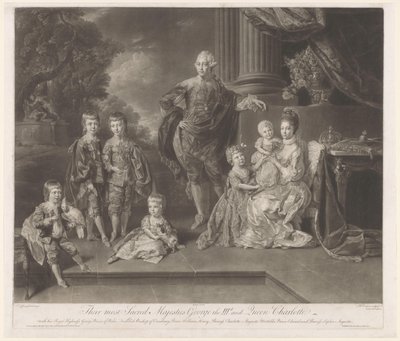 Porträtt av George III, kung av Storbritannien, och hans familj Deras allra heligaste majestäter George den IIId och drottning Charlotte (titel på objektet) av Richard Earlom