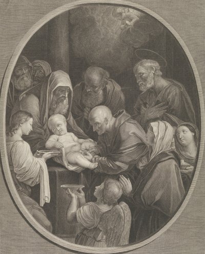 Kristi omskärelse, en grupp män och kvinnor som omger honom, en ängel i förgrunden..., 1765 av Richard Earlom