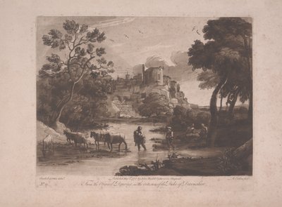 Vy över Tivoli vid solnedgången, publicerad 1775 (mezzotint med etsning) av Richard Earlom